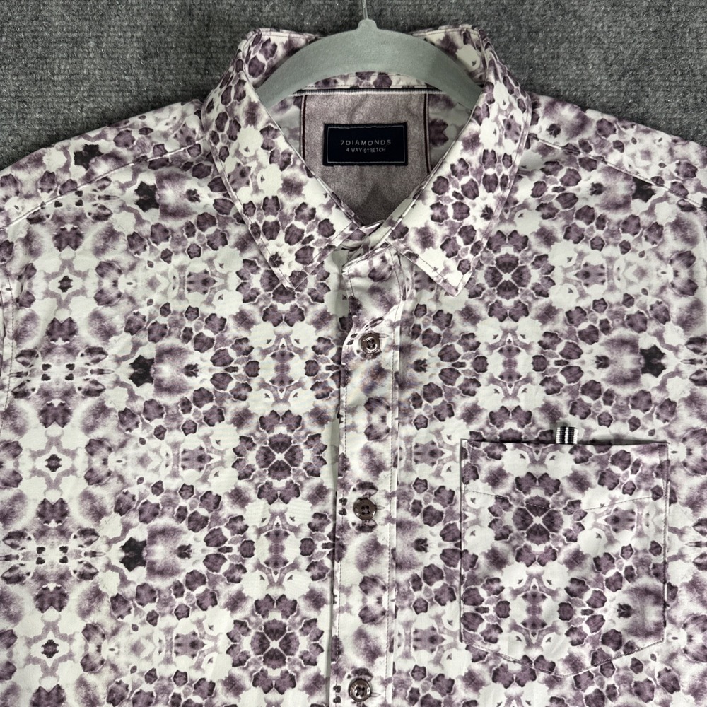 7 Diamonds 4-Way Stretch Shirt Mens M Purple Short Sleeve Astronaut In The Ocean